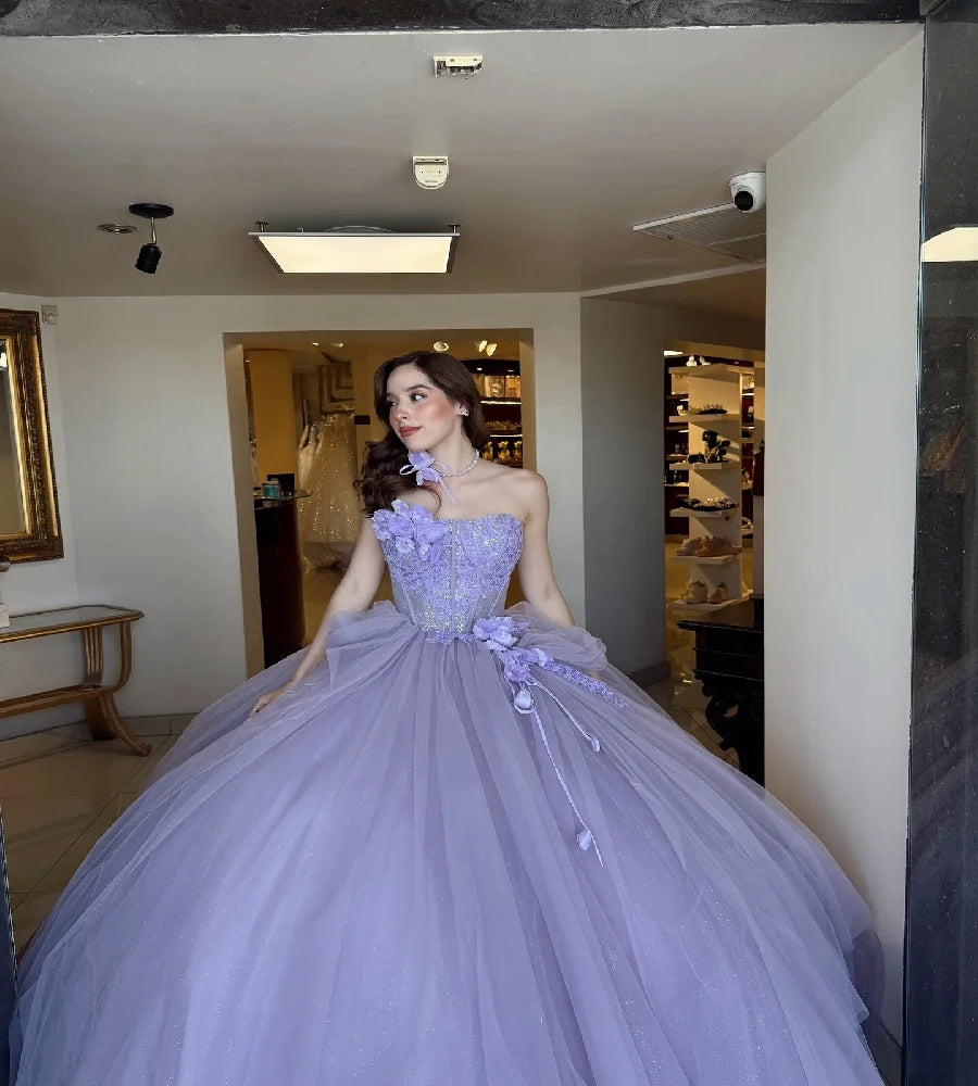 Graceful Lilac Quinceanera Dresses 2025 With 3D Flowers Ball Gown Beaded Sweet 16 Dress Birthday Vestio De 15 Anos Customized