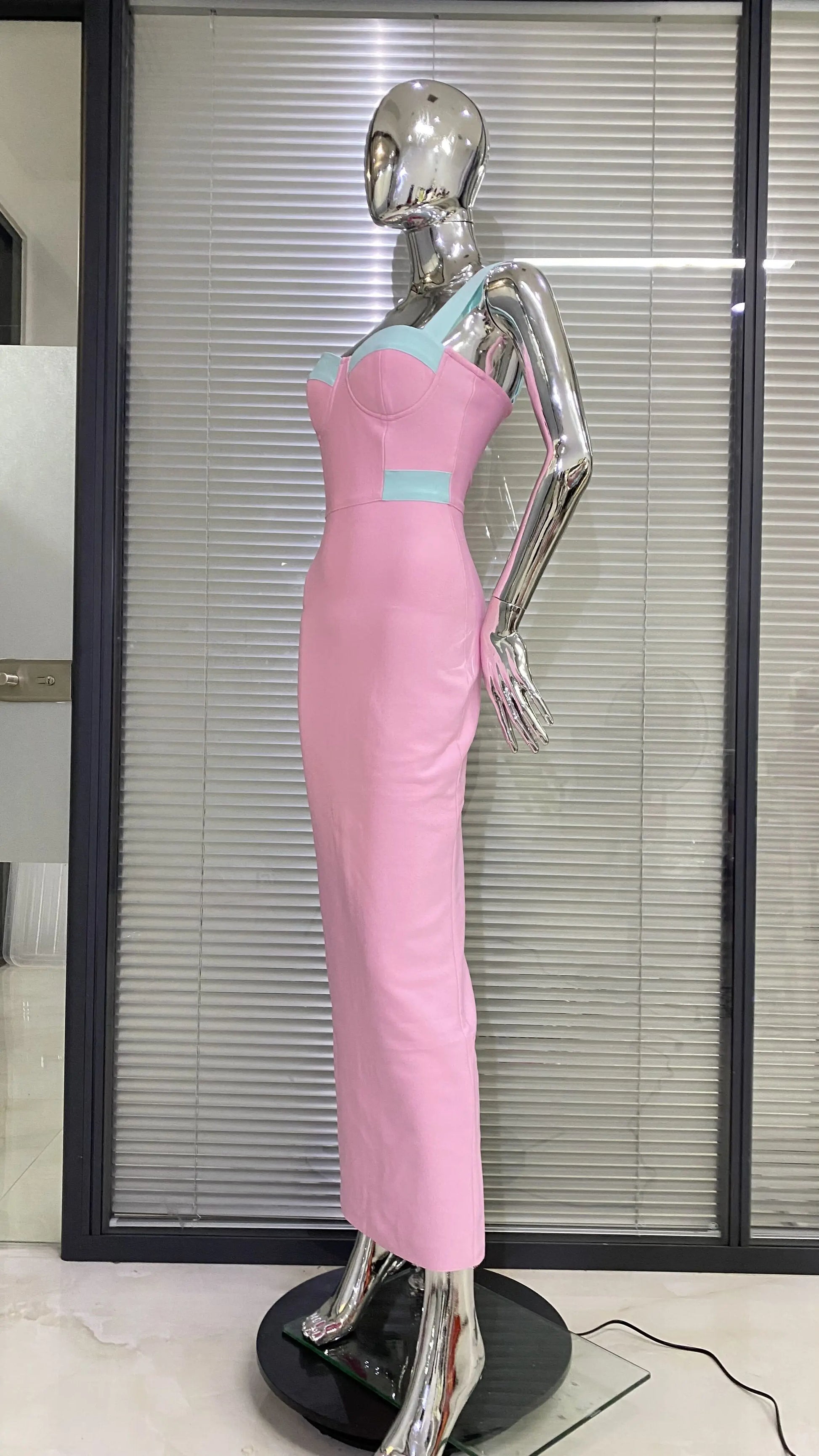 Arrival Pink Color Sleeveless Spaghetti Strap Long Bandage Dress Graceful Woman Evening Party Dress Dinner Party Vestido