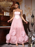 Strapless Flower Maxi Dress Women Elegant Sleeveless Backless Pleated Party Dresses Female Summer Sexy Lady Evening Vestido