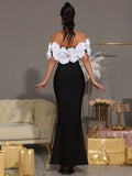 Elegant Women Light Luxury Flower Design Bandage Dress with One Collar Shoulders Bodycon Banquet President's Dress Vestidos