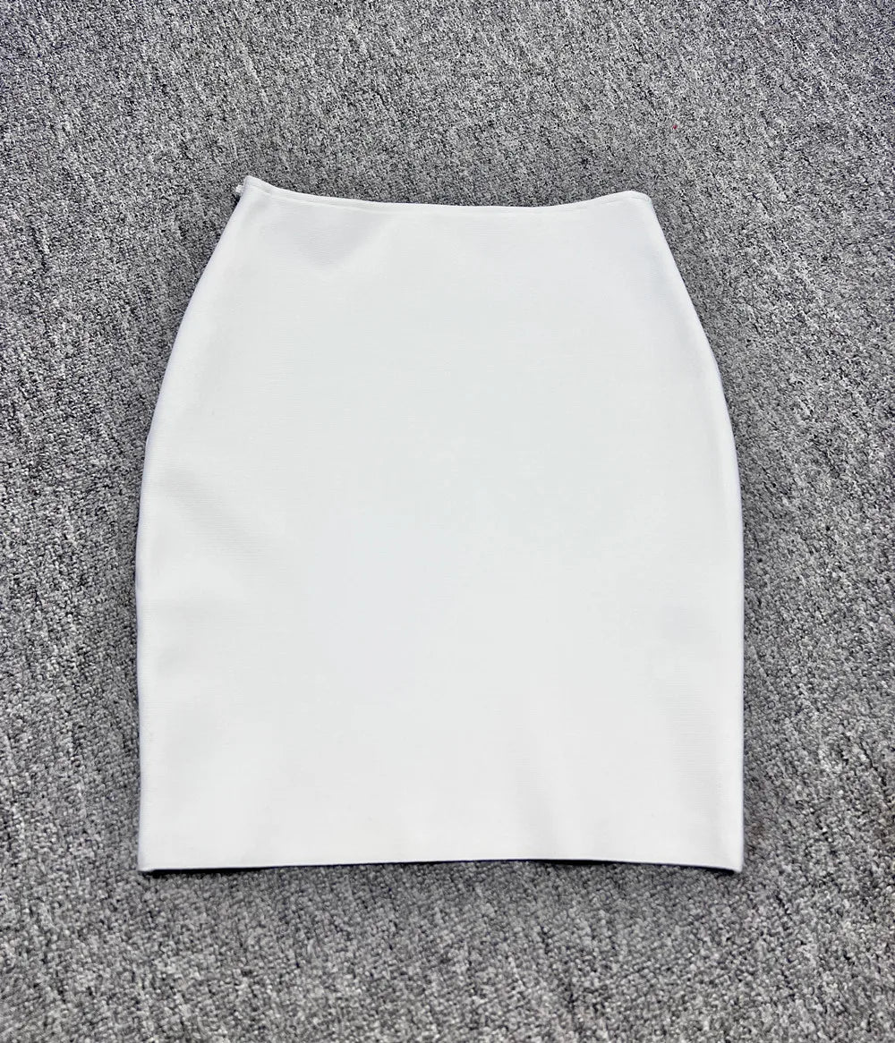 2024 New Women's Bandage Skirt Fashion Versatile Solid Color Tight Mini Skirt Black Red Orange Khaki White Pink Bandage Skirt WHITE