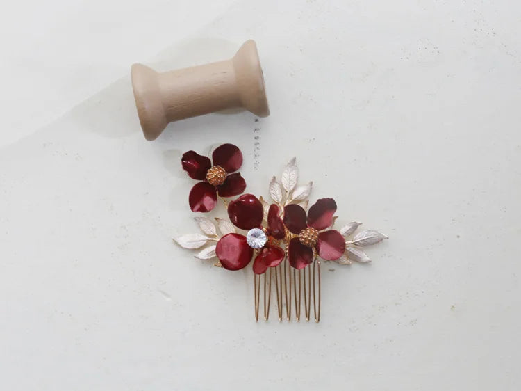 Wedding Accessories Red Flower Hair Comb Pin Clip Leaf Hairpin For Brides Bridesmaids Women Girl Head Pieces Bridal Jewelry 5