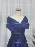 Gorgeous Silk Satin Ball Gown Prom Dress Elegant Dark Blue Evening Dress Off The Shoulder Floor Lenght فستان سهرة