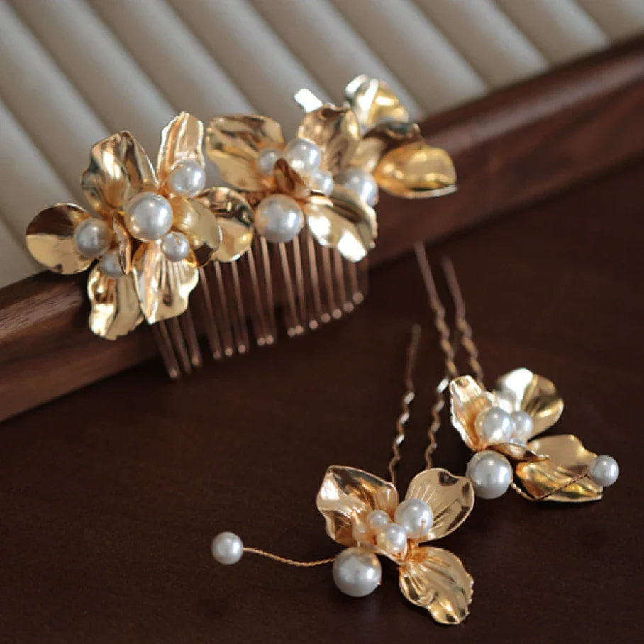 Pearls Head Pieces Vintage Baroque Hair Comb Clip Pin Brides Bridesmaids Gold Color Hairpin Wedding Accessories Bridal Jewelry