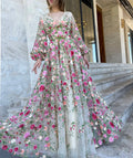 Princes Wildflower Reverie Gown Sweet 3D Flower Prom Dress Fairy A-line Puffy Sleeve Party Dress فساتين مناسبة رسمية