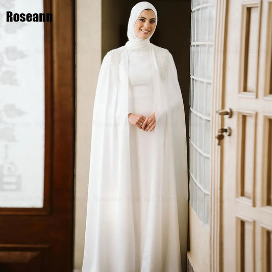 Customized Muslim New A-line Wedding Dresses Applique Paillette Vertically Draped Pleat Bride Dress Brush Train robe de mariée