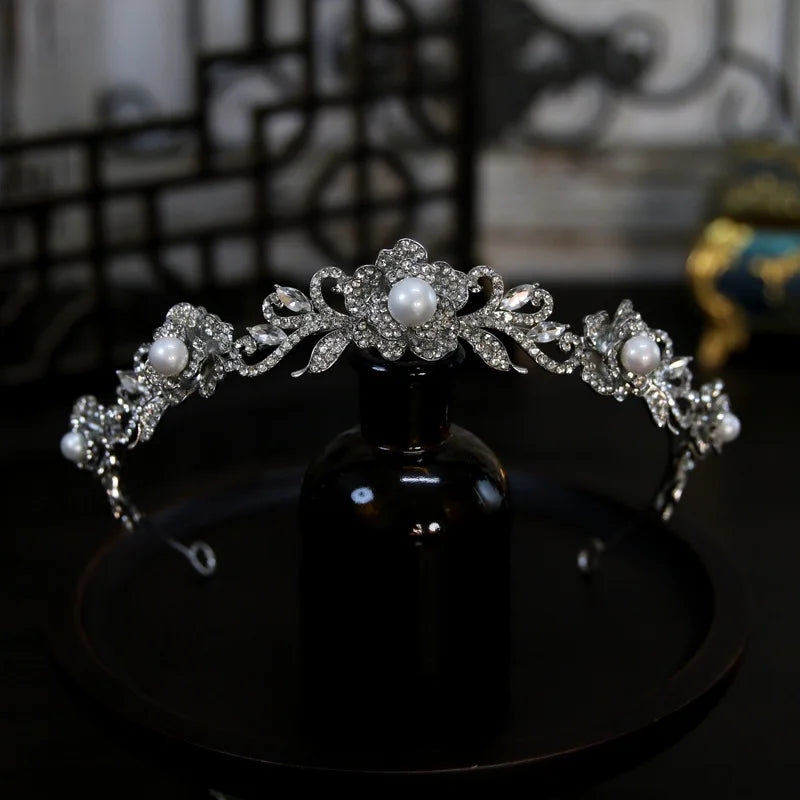 Crystal Tiaras And Crowns For Wedding Bride Headpiece Pearl Bridal Headbands Tiaras For Women Girl 15 Years Party Prom Headdress