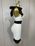 Sexy Bow Tie Black White Patchwork Bodycon Bandage Dress Women Celebrity Elegant Evening Club Party Birthday Dresses