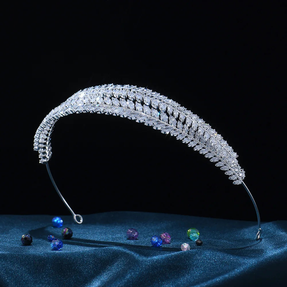 Wedding Hair Accessories Leaf Tiara Crown AAA Zircon Headbands For Brides Women Princess Queen Zirconia Headpiece Bridal Jewelry b