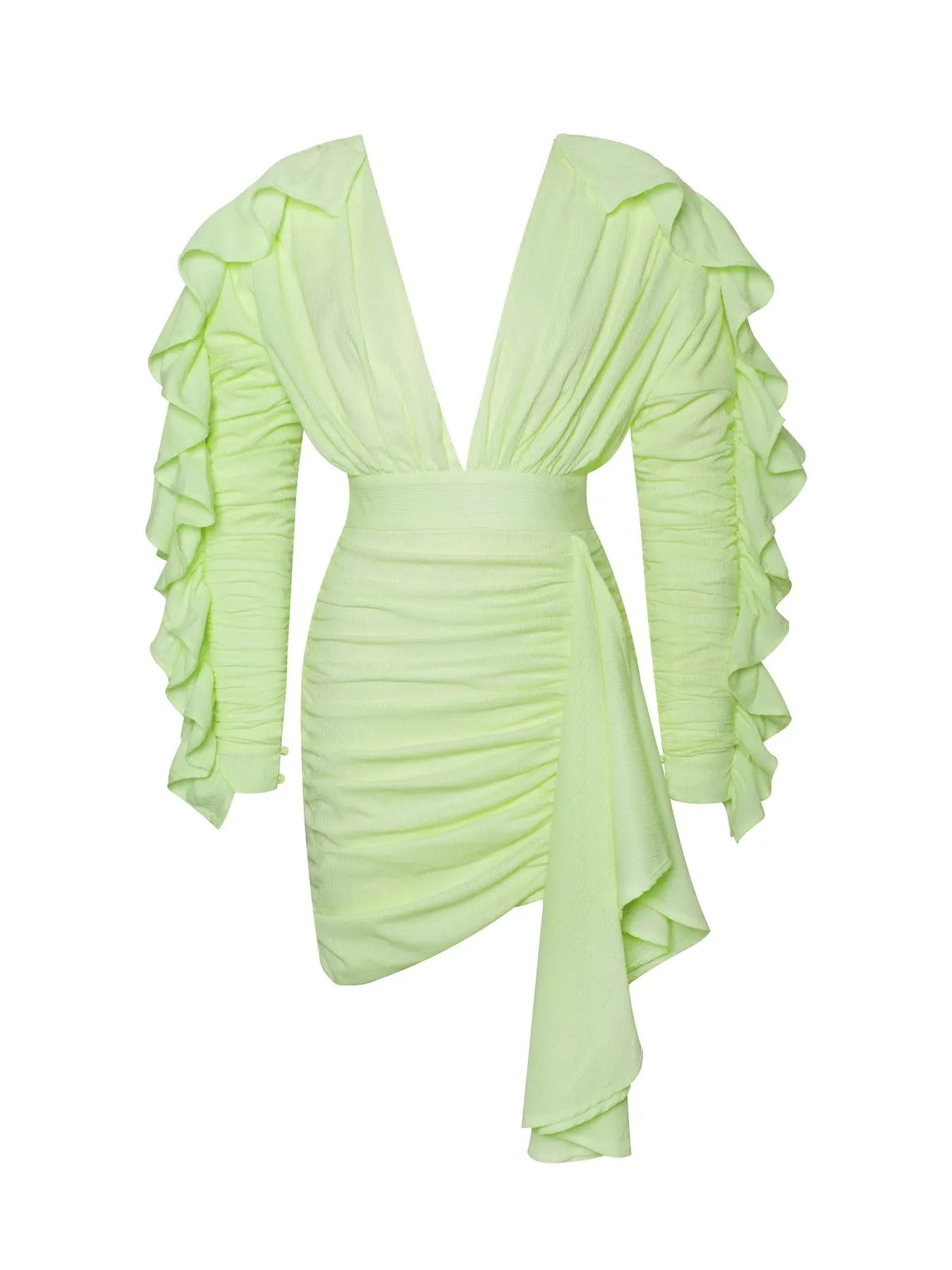 2022 New Yellow Green Women Butterfly Sleeve Sexy Deep V-Neck Bodycon Mini Dress Fashion Nightclub Party Dress Light Green