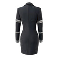 Fashion Black Color Women Long Sleeve Sexy V-Neck Bodycon Mini Bandage Dress Crystal Fashion Nightclub Party Outfit