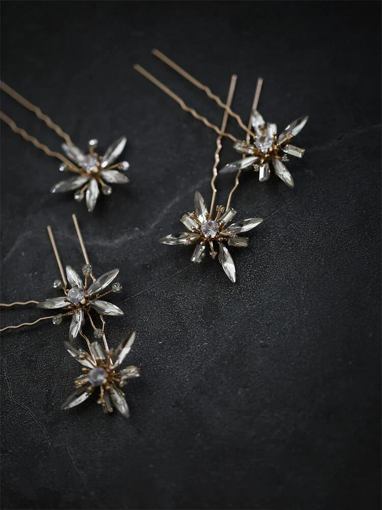 Wedding Accessories Crystal Rhinestones Hair Pins Clips Gold Color Head Pieces For Brides Bridesmaids Hairpins Bridal Jewelry