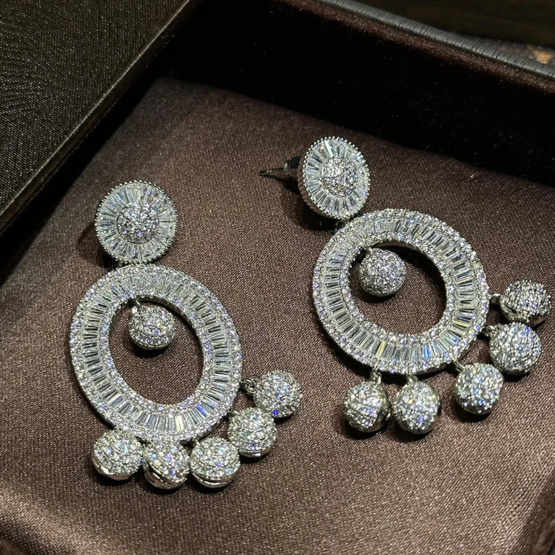 Big Large AAA Zircon Bridal Earrings CZ Cubic Zirconia Wedding Earring For Brides Accessories Women Birthday Gift Jewelry