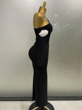 Sexy One Shoulder Key Hole Flower Maxi Long Bodycon Bandage Dress Women Knitted Elegant Evening Club Party Outfit
