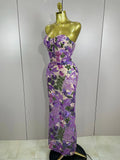 Sexy Strapless Floral Sequin Long Dress Women Sequins Flower Backless Long Slim Dress Evening Party Runway Gown Dress
