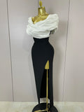 Sexy Off-Shoulder Side Slit Solid Color Pleat Skirt Strapless Bandage Women Evening Luxury Birthday Formal Party Dress