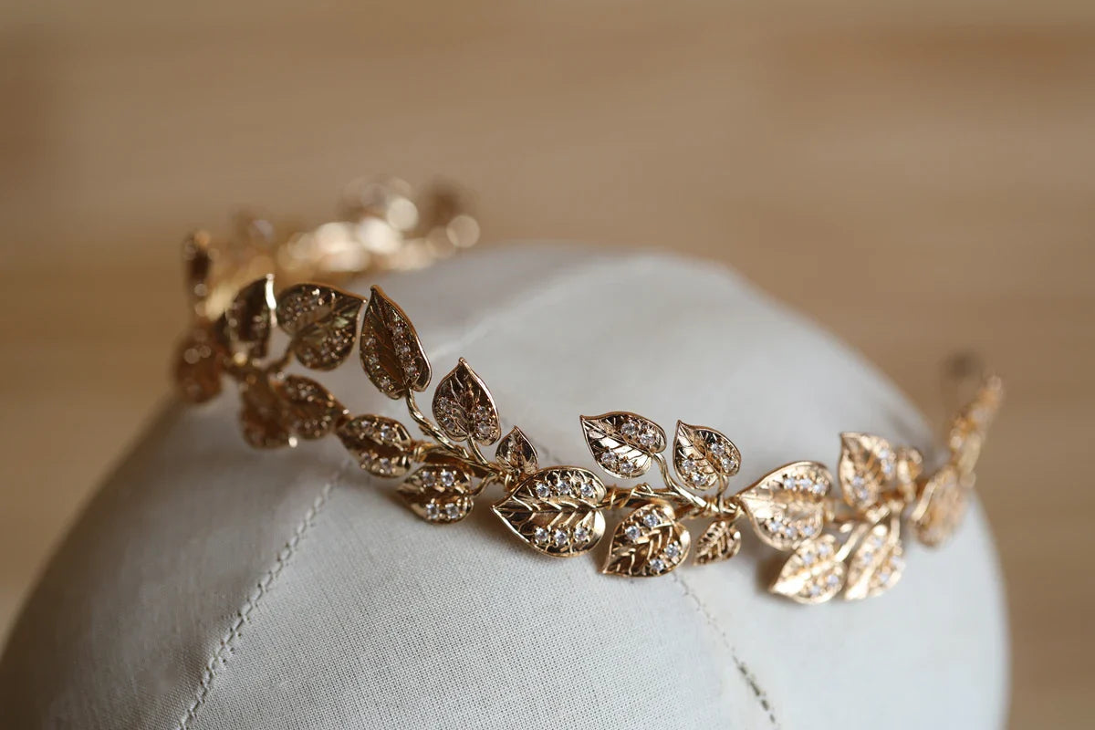 Wedding Hair Accessories Crystal Tiara Vintage Gold Color Baroque Headband Bride Hairband Party Leaf Headpiece Bridal Jewelry