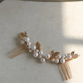 Pearl Crystal Hair Comb Pin Vintage Gold Color Head Piece For Brides Women Leaf Hairpins Wedding Accessories Bridal Jewelry