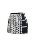 Women Light Luxury Nail Bead Short Skirt Sets With Hanging Neck Style Sleeveless Ultra Short Top + Mini Skirt Two-Piece Set