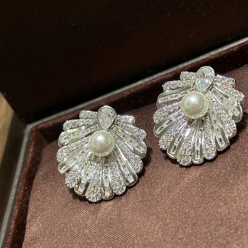 Pearl AAA Zircon Bridal Earrings CZ Cubic Zirconia Wedding Earring For Brides Accessories Women Party Dinner Dress Jewelry