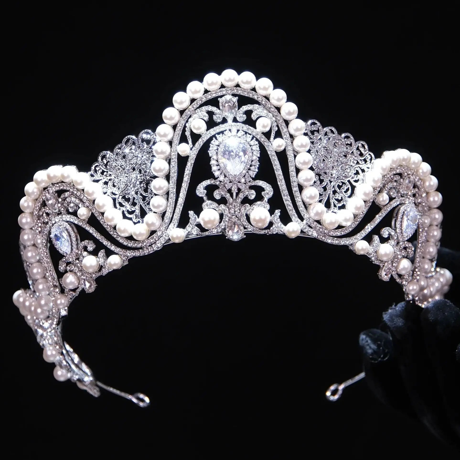 Bridal Hair Jewelry Big Large Tiaras and Crowns Crystal Pearl Diadem For Bride Women Princess Queen Headband Wedding Accessories a