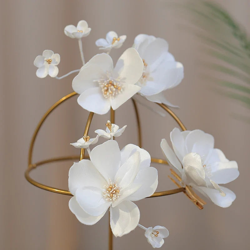Wedding Accessories White Flower Hair Pins Clips Hairpins For Brides Women Girl Bridesmaids Head Pieces Headdress Bridal Jewelry a
