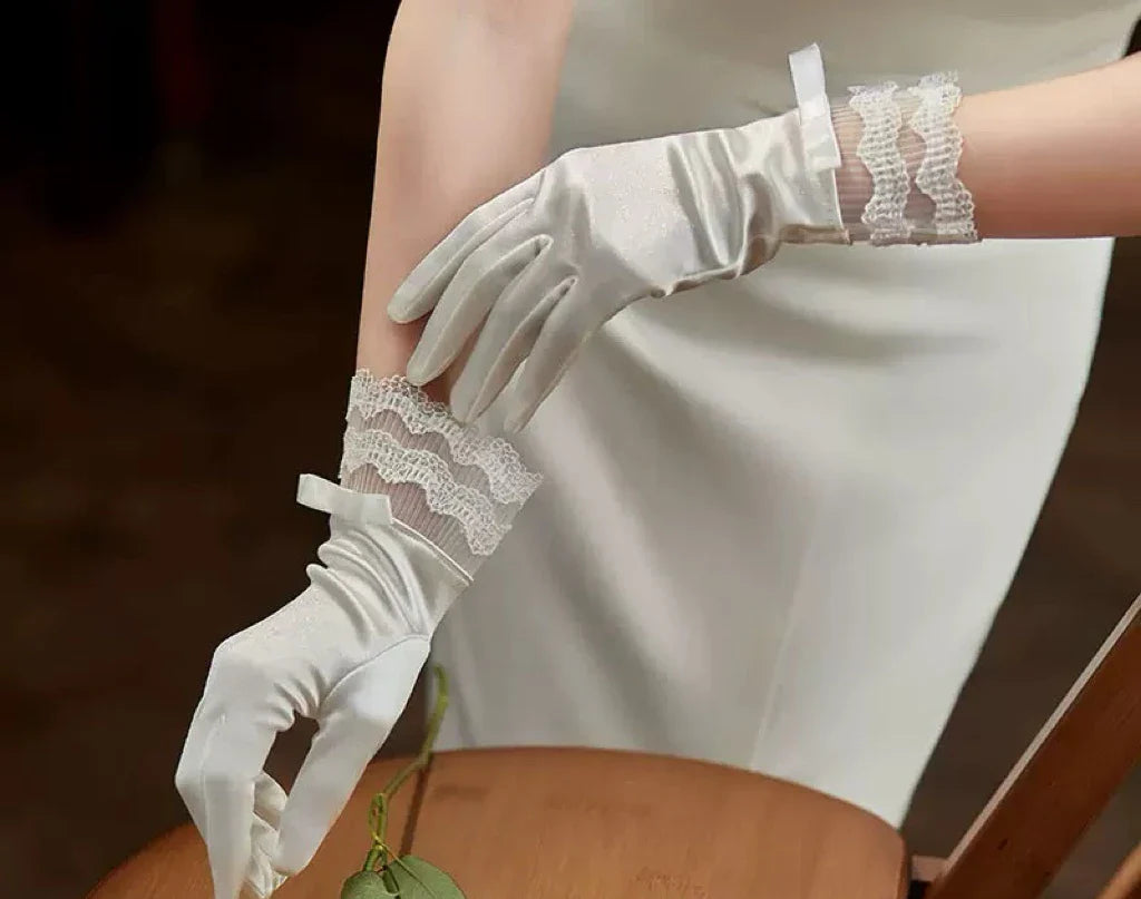 Lace Short Bridal Gloves Bow Wristband Wedding Glove For Women Girl Party Evening Dress Jewelry Brides Accessories