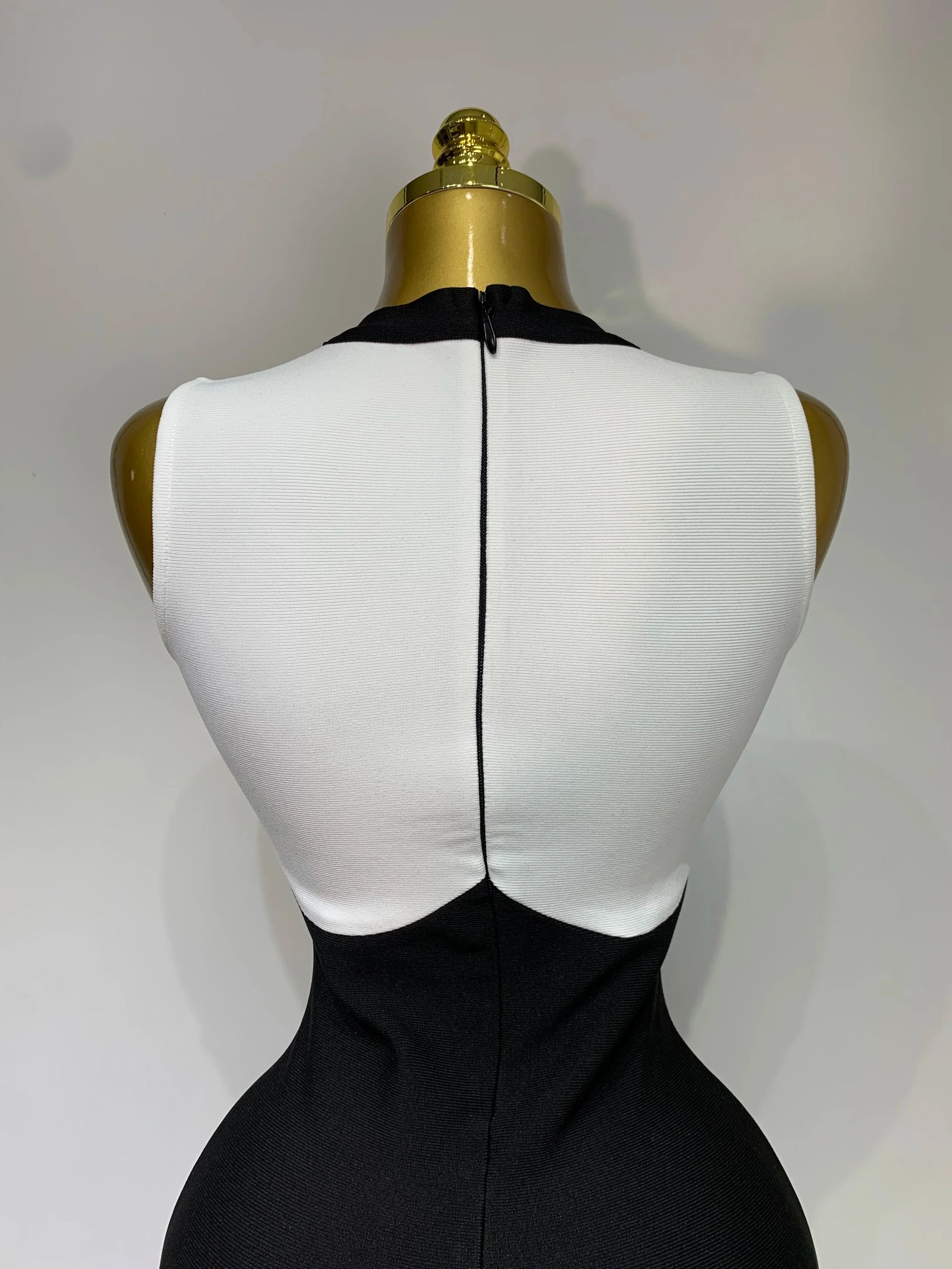 Arrivals Fashionable Women Bandage Golden Buttons White Black Patchwork Sleeveless Bodycon Elegant Party Dresses