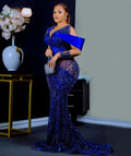 Customized Royal Blue Aso Ebi Prom Dresses Long Sleeves Mermaid Beaded Lace Formal Evening Gowns Illusion Engagement Dresses black
