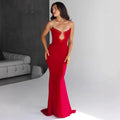Red Color Women Sexy Strapless Shinning Crystal Bodycon Long Bandage Dress Wedding Mermaid Celebrate Evening Party Outfit Red