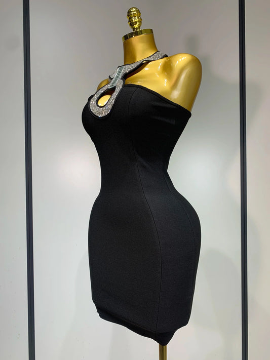 Women Sexy Backless Diamonds Sparkly Black Bodycon Bandage Dress Elegant Evening Club Luxury Birthday Party Dresses