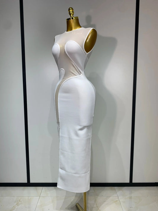 Sexy O Neck Mesh Bodycon Bandage Dress Evening Party Gown Celebrity Elegant Luxury Birthday Club Dresses