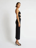 Black Color Women Sleeveless Sexy Strap Fashion Holes Bodycon Mid-calf Dress Bandage Birthday Party Celebrate Dress
