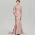 Elegant Customized A Line Chiffon Mother of Bride Dresses Mermaid Long Sleeve Formal Evening Gowns Lace Bridal Party Dress Picture Color