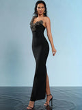 2024 Sexy Women's Light Luxury Sparkle Flower Design Bandage Dress One Shoulder Sleeveless Bodycon Long Dresses Party Vestidos