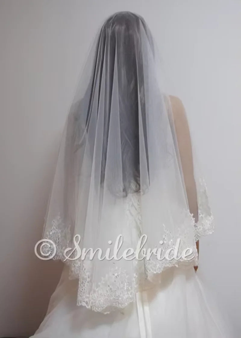 One layer 65" (165cm) Lace Wedding Veil No Comb