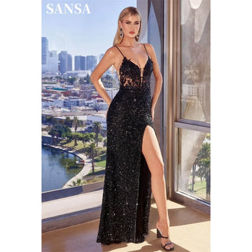 Sansa Shiny Spaghetti Strap Mermaid Prom Dress 2024 Sexy Side Split Fishtail Vestidos De Noche Gliiter Graduation Ball Dress