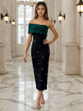 4 Colors Women Sexy One Shoulder Shinning Rhinestones Bodycon Long Bandage Dress Nightclub Party Celebrate Fashion Birthday Wear green