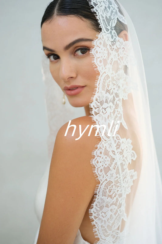 New One Tier Bridal Veil with Eyelash lace Trim Mantilla Lace Veil Soft Wedding Veil