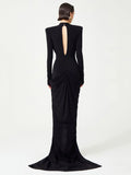 Sexy Women's Light Luxury Maxi Dress Deep V-neck Long Sleeve Three Dimensional Beaded sequin Design Bodycon and Floor Dress