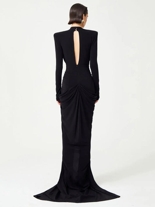 Sexy Women's Light Luxury Maxi Dress Deep V-neck Long Sleeve Three Dimensional Beaded sequin Design Bodycon and Floor Dress