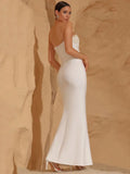 Sexy Women'S Light Luxury Pearl Design Fish Tail Bandage Dress Strapless Sleeveless Bodycon Backless Long Dresses Vestidos