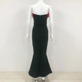 2024 New Fashion Red Florals Women Sexy Strapless Off the Shoulder Bodycon Bandage Long Dress Nightclub Party Celebrate Dress
