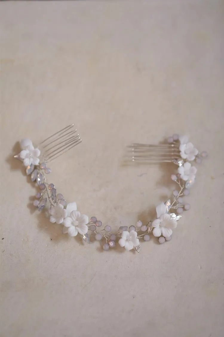 Porcelain Flower Hair Comb Pin Clip Leaf Head Piece For Brides Bridesmaids Crystal Hairpins Wedding Accessories Bridal Jewelry a