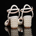 Summer Luxury Pearl Peep toe Thick Heeled Women Gladiator Sandals Fashion Beaded High heels Wedding Banquet Prom Shoes Sandalias
