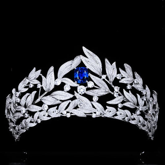 Bridal Hair Jewelry Blue Zircon Tiaras and Crowns Cubic Zirconia Headband Women Bride Princess Queen Diadem Wedding Accessories