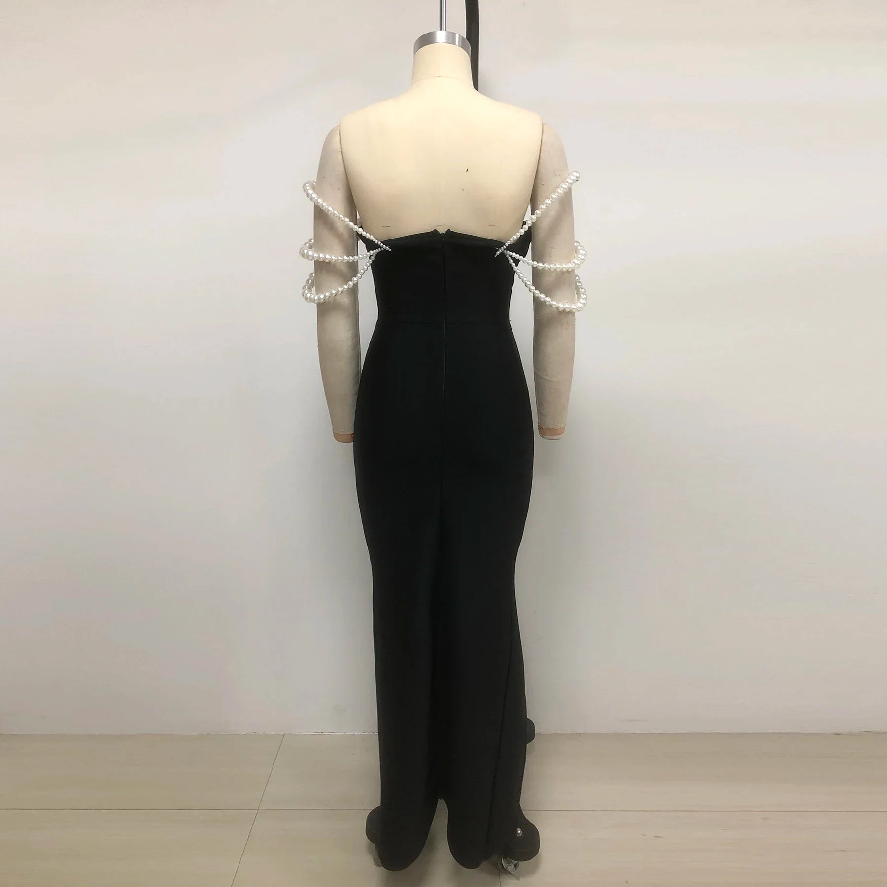 Arrival Women Sexy Strapless Big Pearl Beading Bodycon Long Bandage Dress Celebrate Evening Party Red Carpet Fashion Outfit