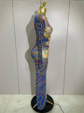 Luxury Sparkly Rhinestone Stretchy Mesh See Through Long Dress Women Birthday Party Performance Nightclub Stage Costume