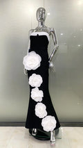 Black Color Women Sexy Off the Shoulder Bodycon Bandage Long Dress White Flowers Fashion Celebrate Evening Party Outfit