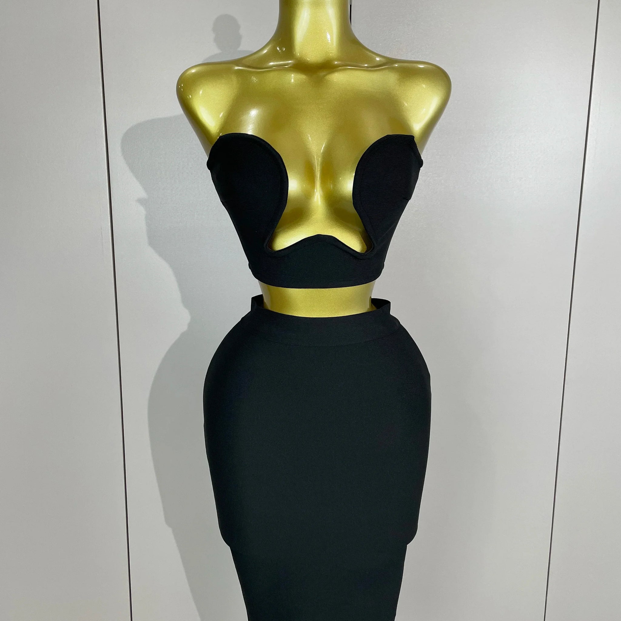 Women Sexy Strapless Backless Black Bandage Two Piece Suit Celebrity Designer Fashion Birthday Gown Evening Prom Costume black